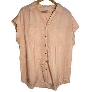Style & Co Sleeveless Button Down Shirt Peach Pockets Plus Size XL Extra Large